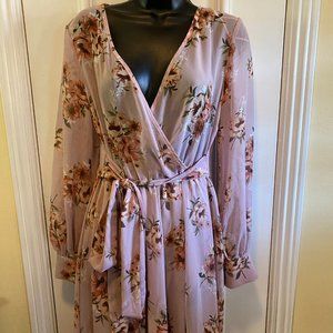 Windsor Long Sleeve V Neck Gorgeous Pale Pink Dress with Roses